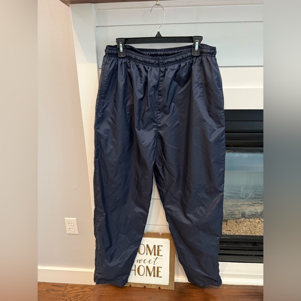 Men's black champion track pants or wind pants, size Large  netted liner 90’s